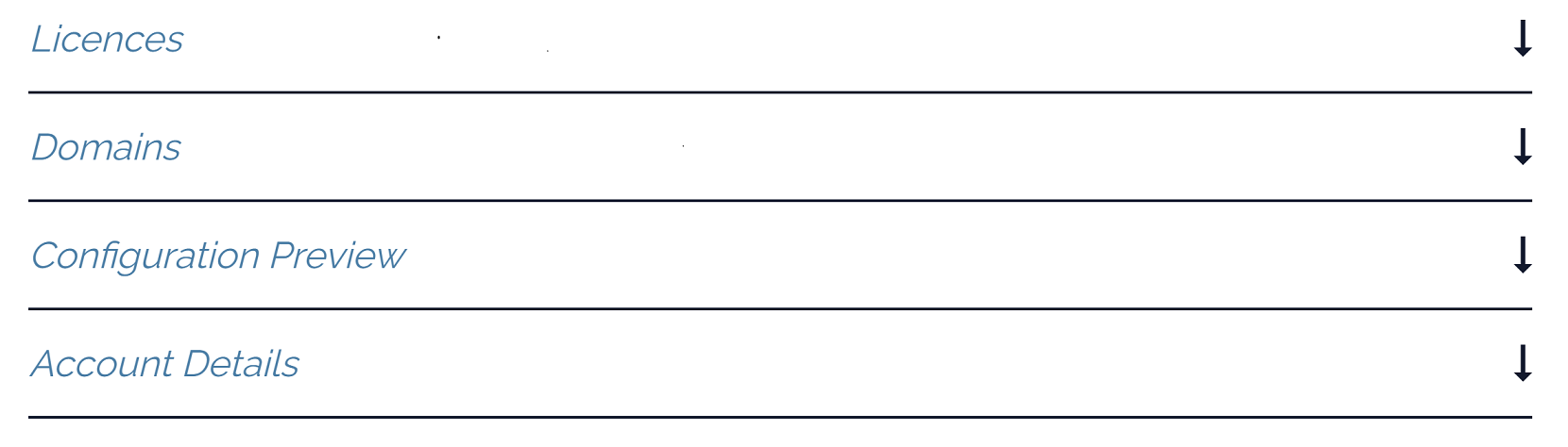 Licences/ Domains/ Account Details/Configuration Sandbox