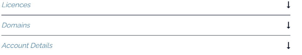Licenses/ Domains/ Account Details