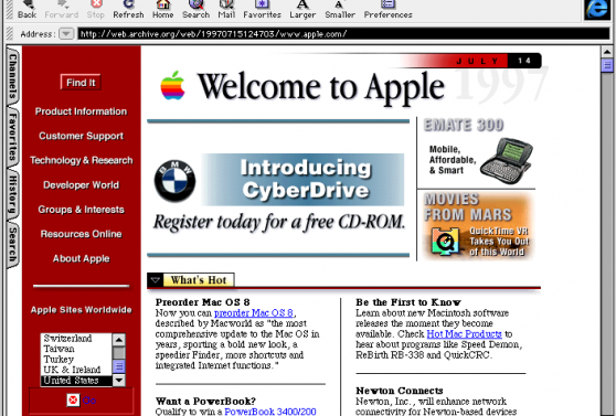 One of the earliest releases of Apple website during the 90s, when accessibility was still poorly considered