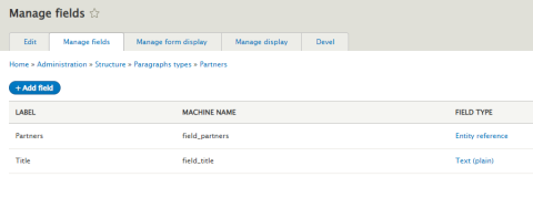 Manage fields page for Partners