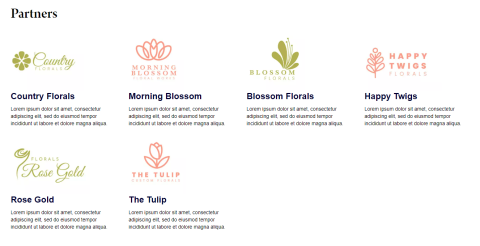 Partners page displaying floral company logos