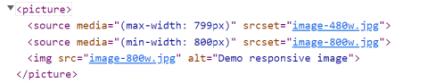 HTML code using the picture element for responsive images