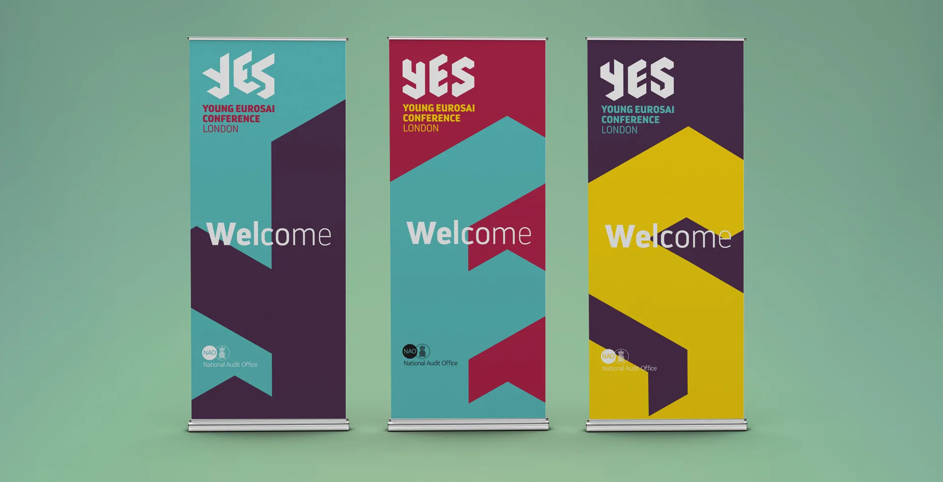 Three pull up banners side by side