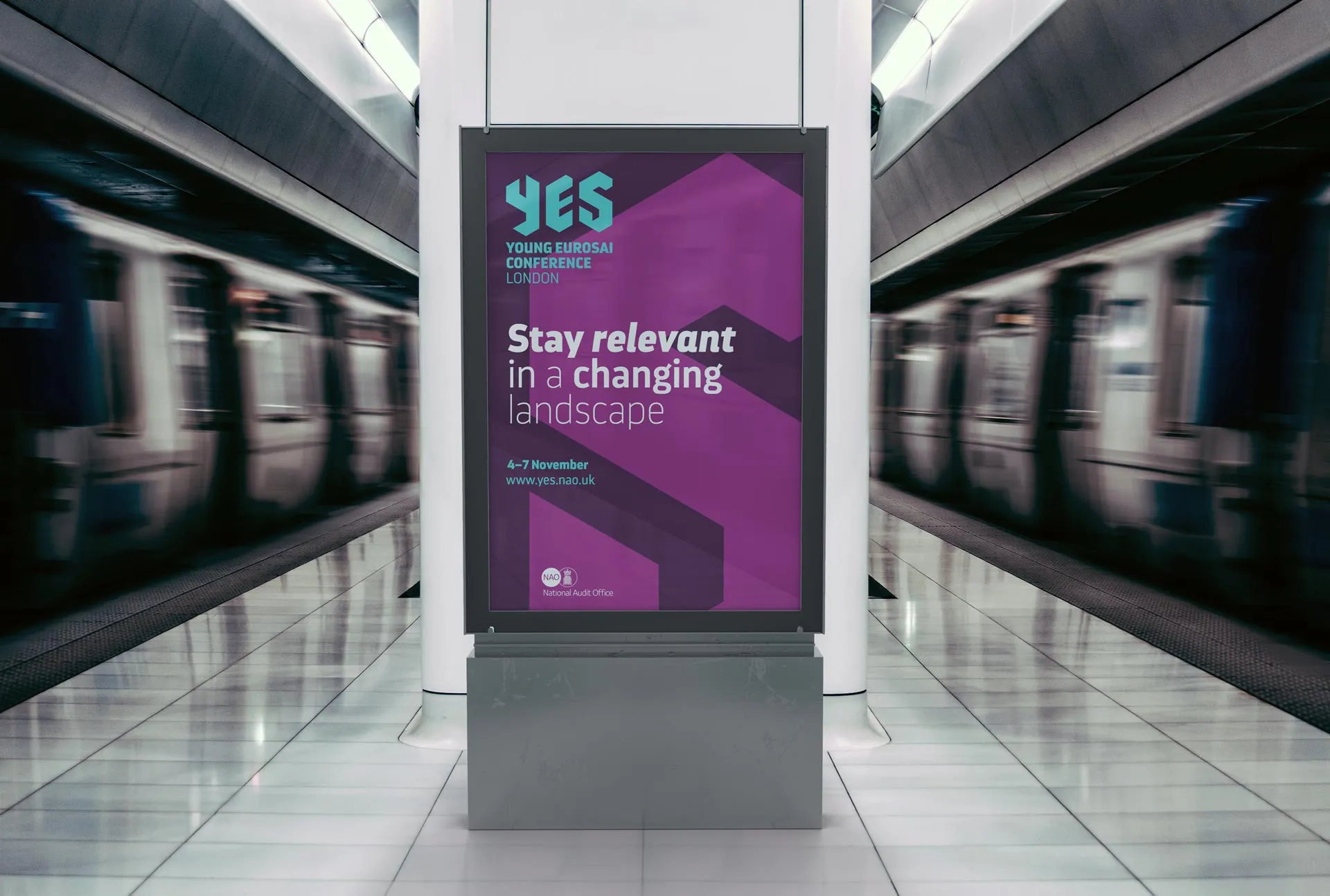 Poster for YES conference in an underground train setting