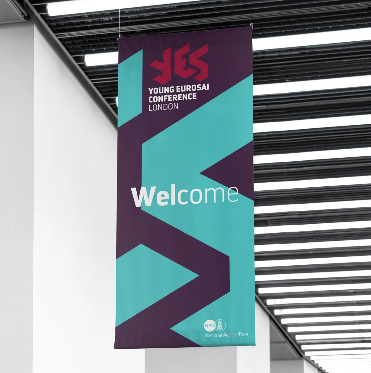 Hanging conference logo banner