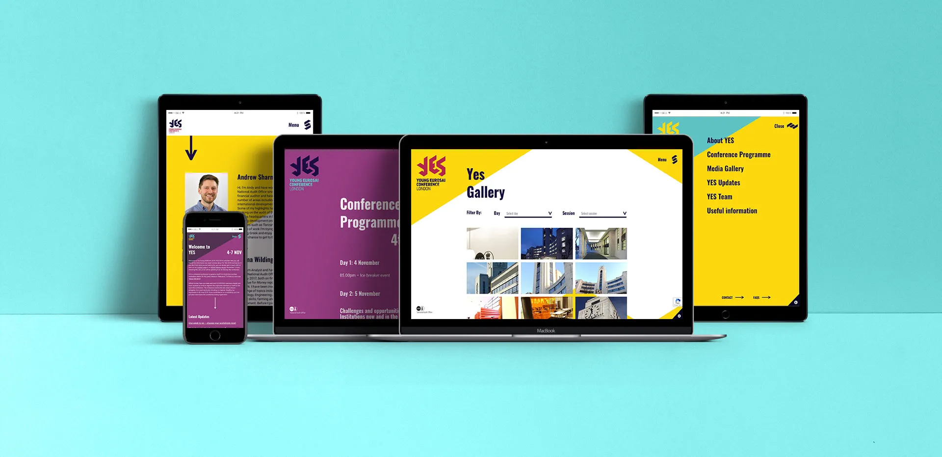Website sample pages shown on different devices