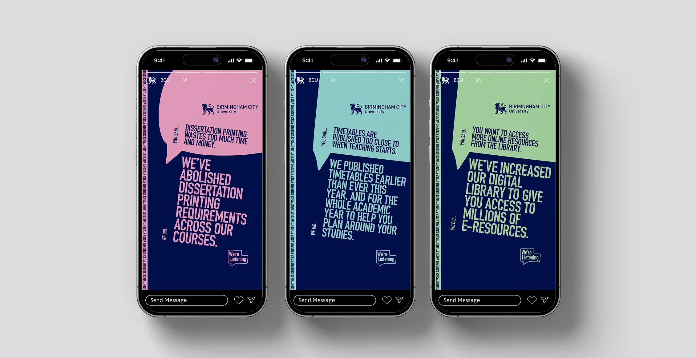 Student survey graphic showing the visual direction of the campaign