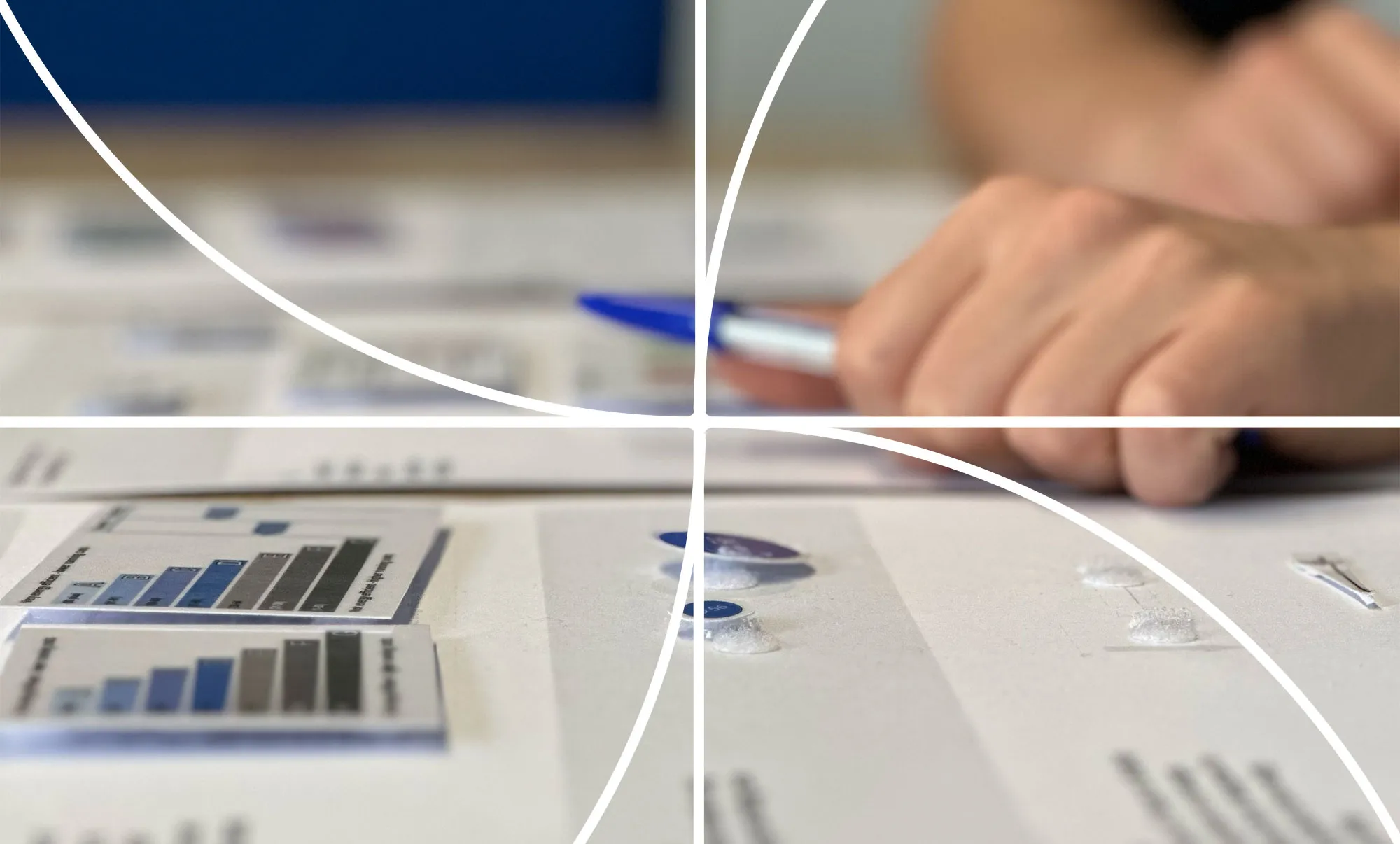 Out of focus project planning sheets on a table