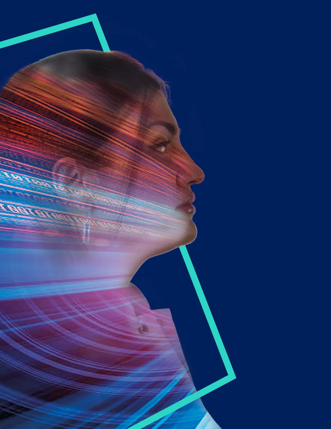 Woman with overlaid blurred data image