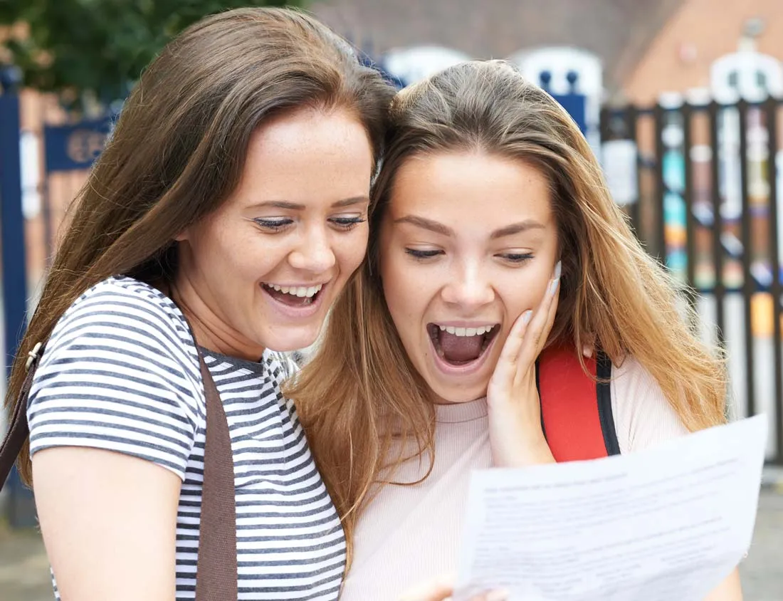 High school pupils opening exam results