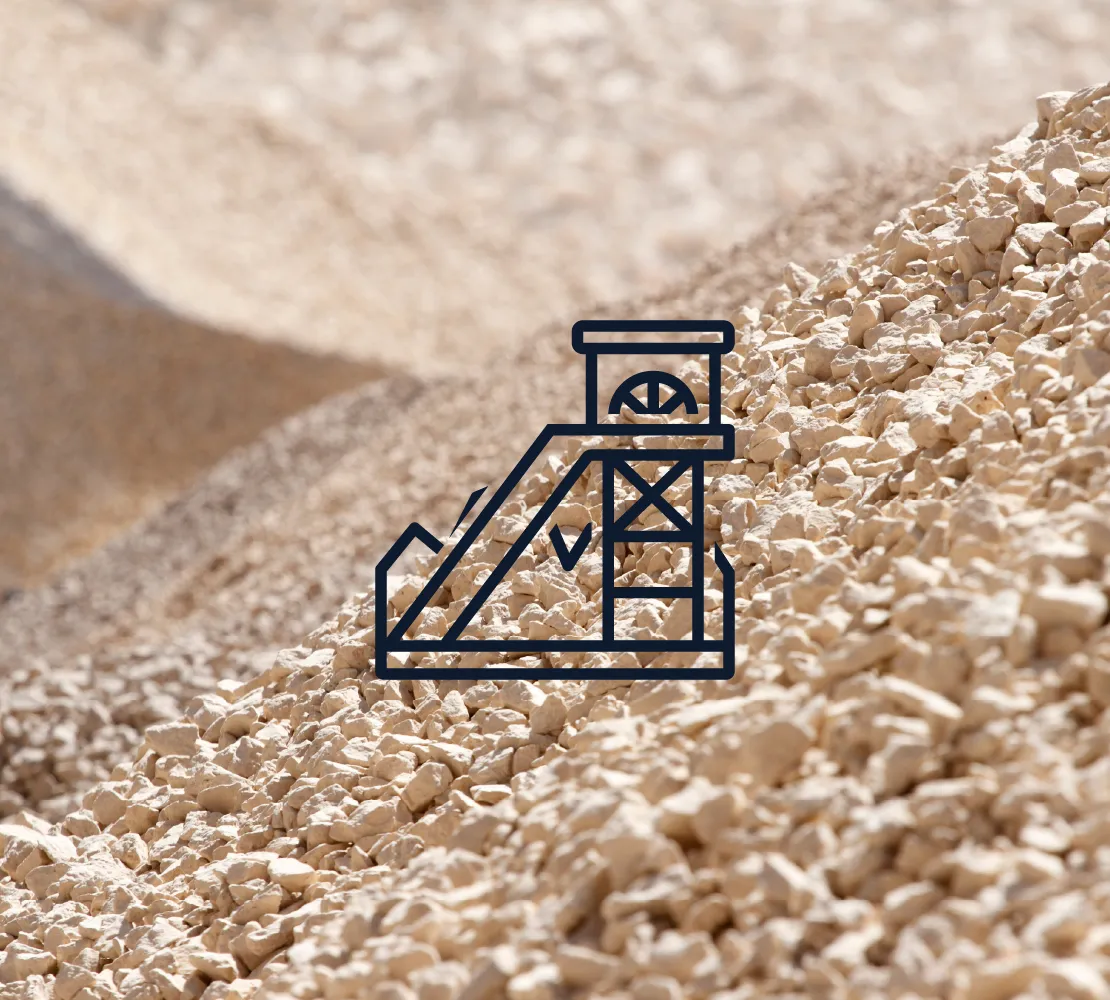 Close up of extracted stones with quarry icon
