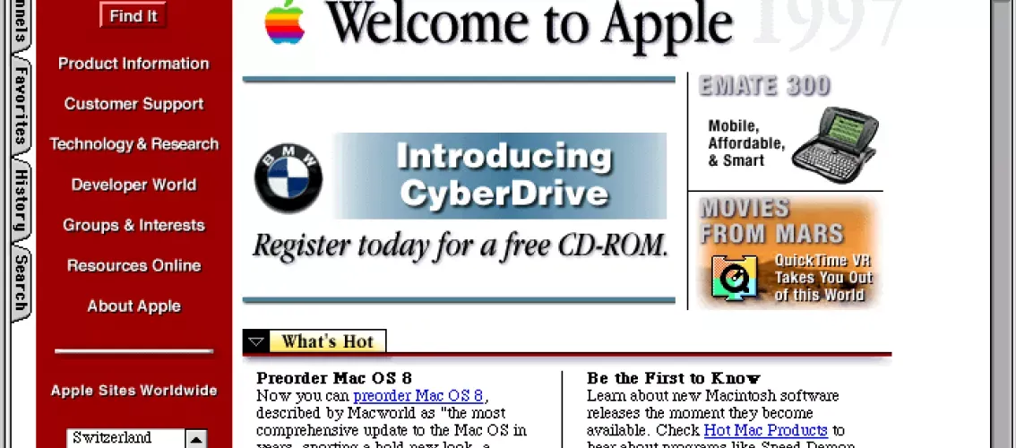 Apple’s 1997 website, an example of the early web